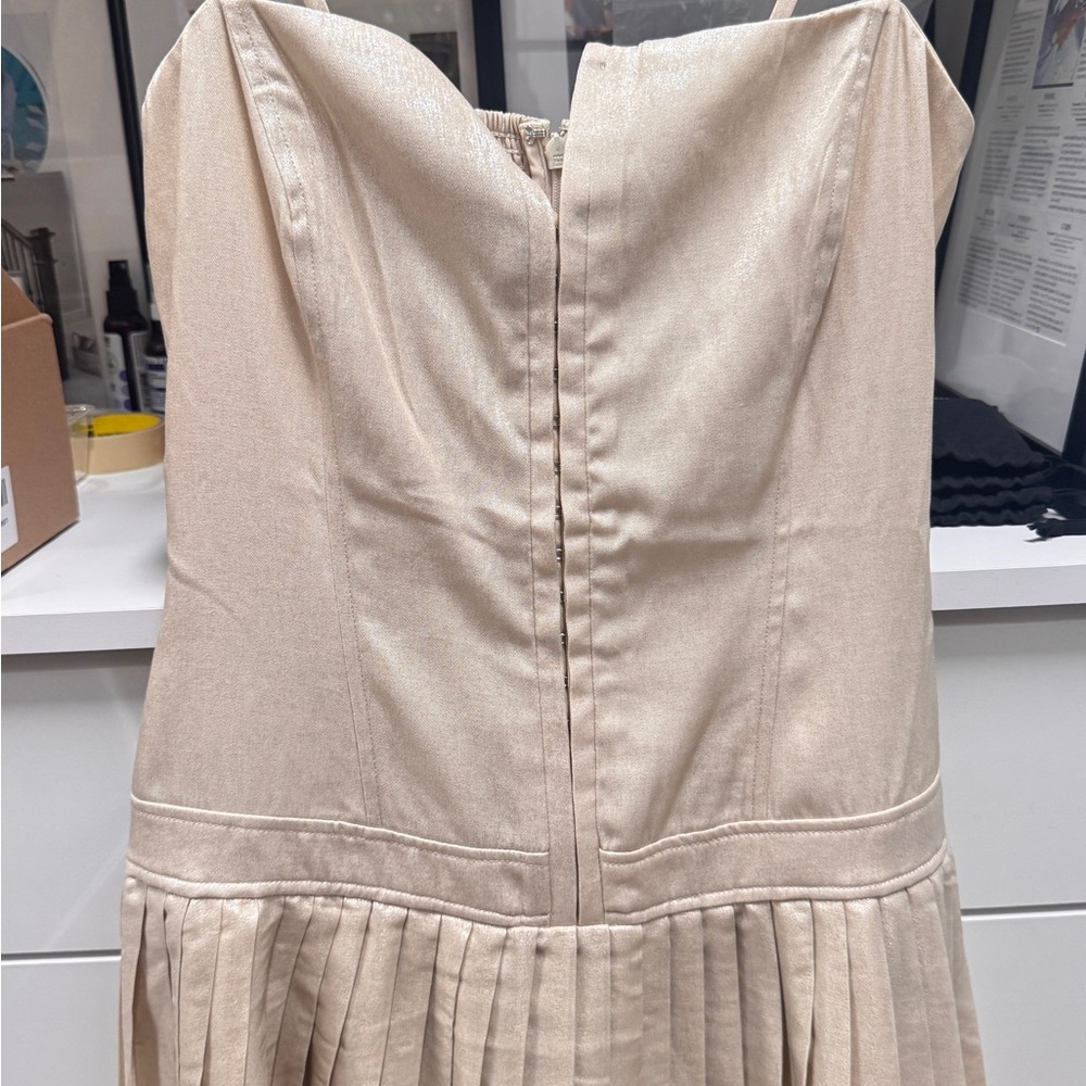 Pleated Midi Dress in gold